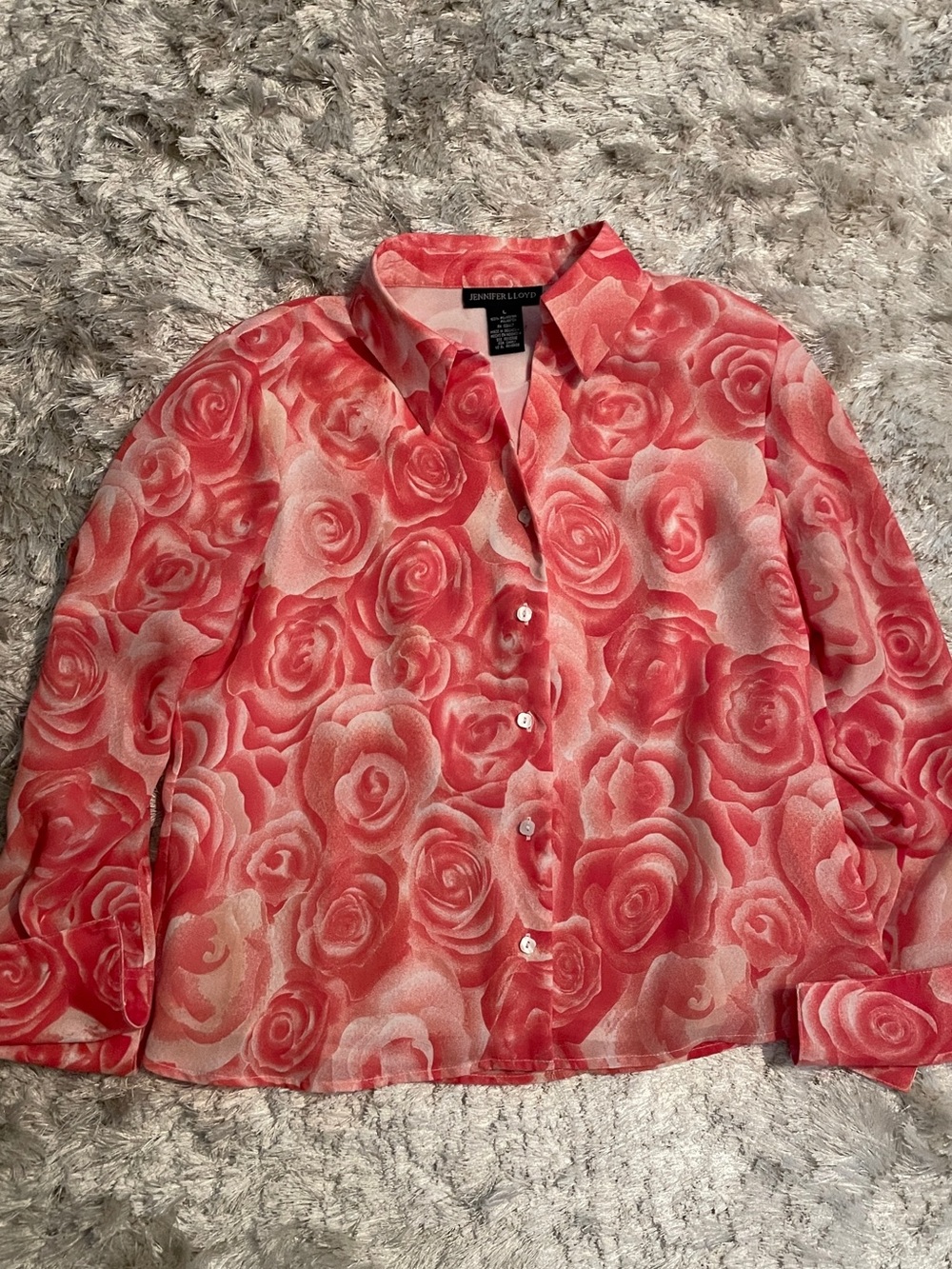 Jennifer Lloyd Coral and Pink Rose-Print Button Shirt